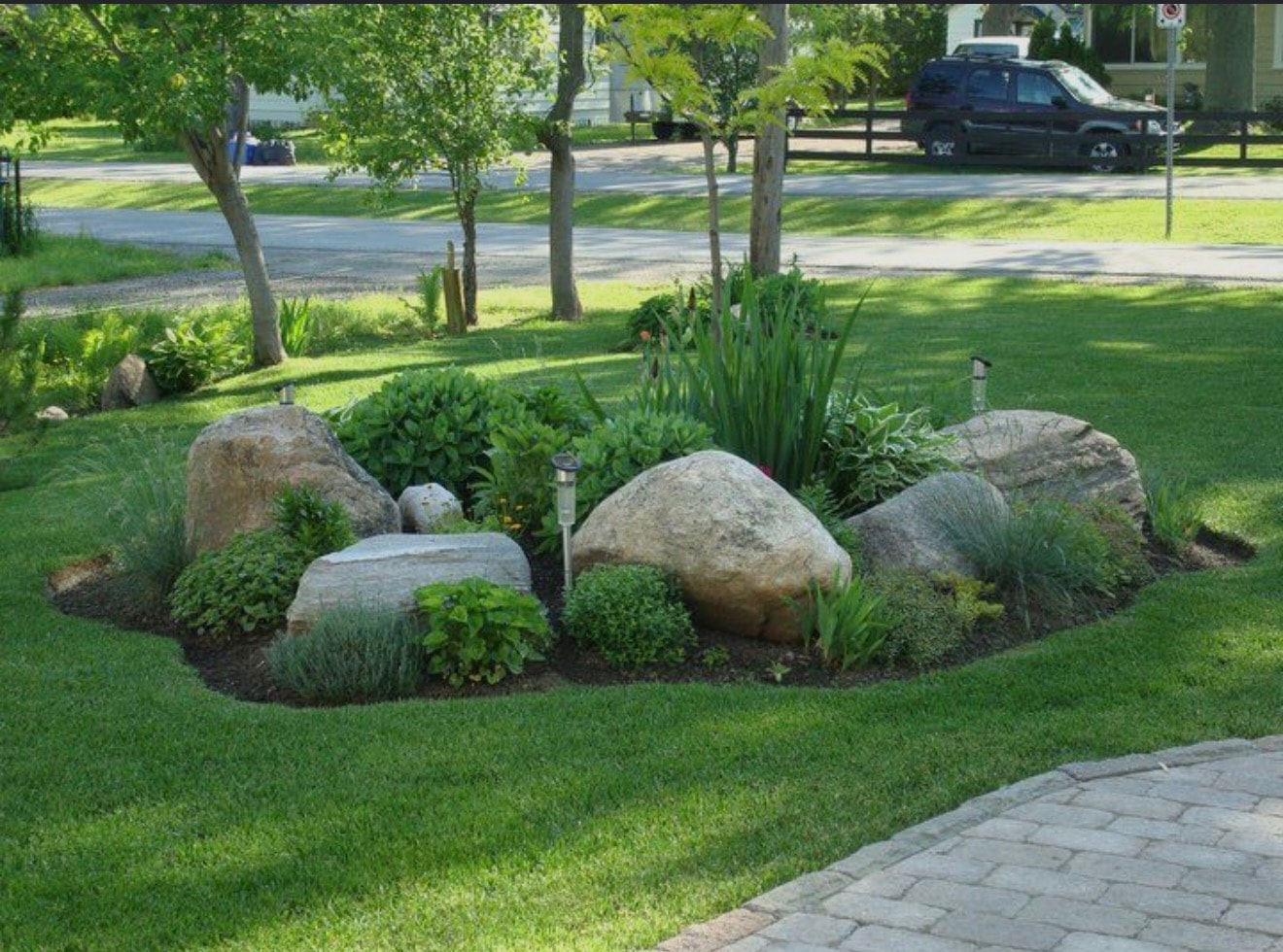Manicured residential backyard